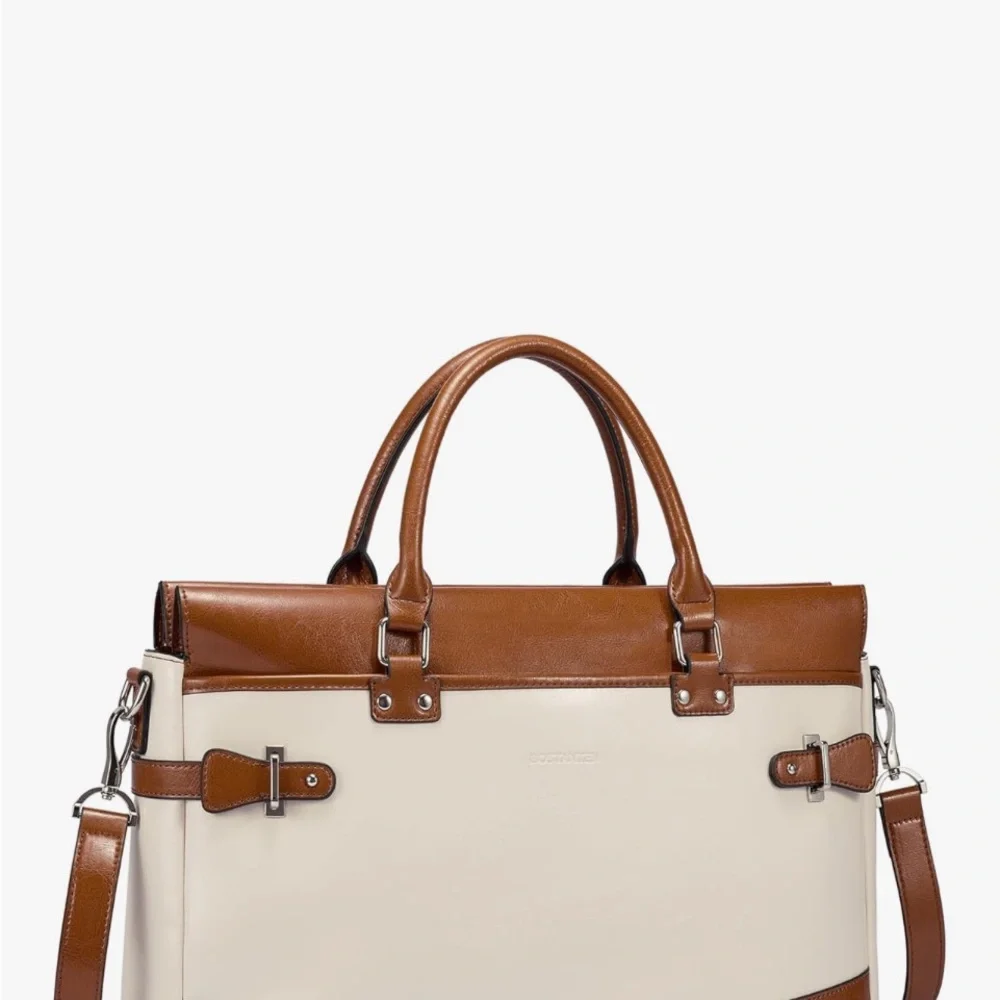 Bostonian Cream and Brown Two-Tone Satchel with Top Handles